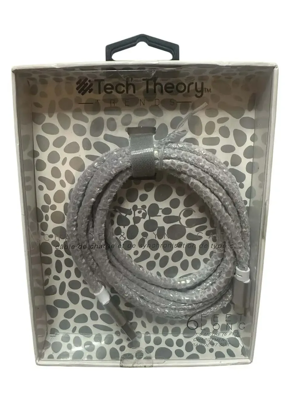 Tech Theory Trends Type C Charge & Sync Cable 6 Feet Silver Glitter Braided